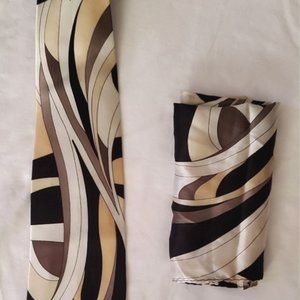 Stacy Adams Men's Tie & Hanky set ,Multicolor Black/White/Beige Classic Style